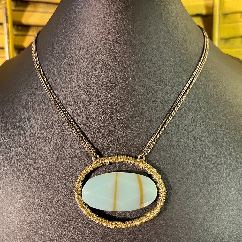 Bohm Brand Goldtone Necklace with Blue Pendant